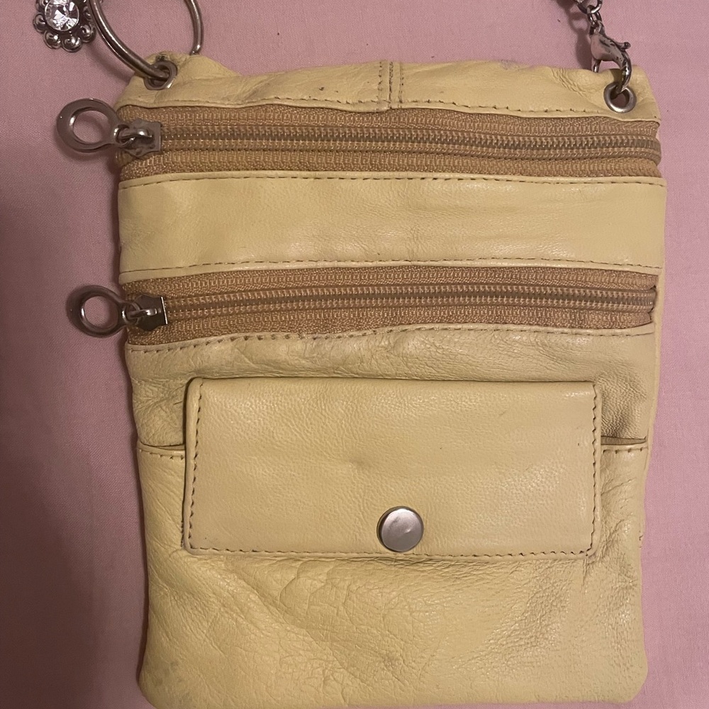 Vintage Yellow Leather TTk Passport Holder Travel Cross Body Purse Wallet